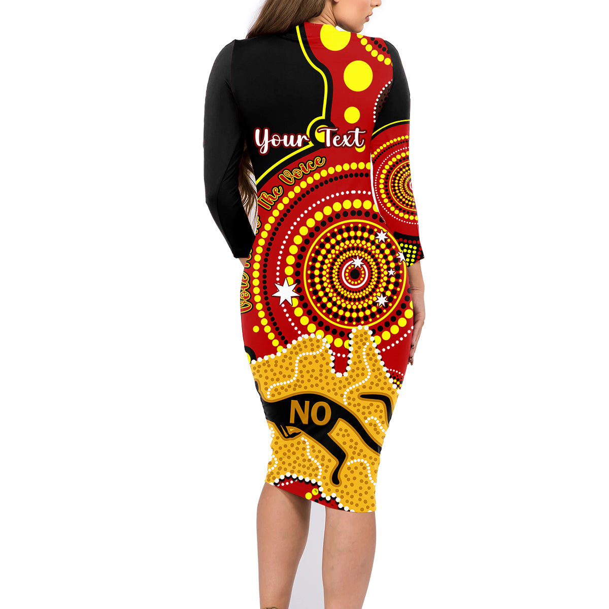 personalised-australia-indigenous-family-matching-long-sleeve-bodycon-dress-and-hawaiian-shirt-we-are-all-australian-vote-no-to-the-voice