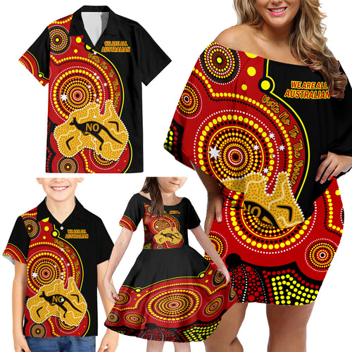 personalised-australia-indigenous-family-matching-off-shoulder-short-dress-and-hawaiian-shirt-we-are-all-australian-vote-no-to-the-voice