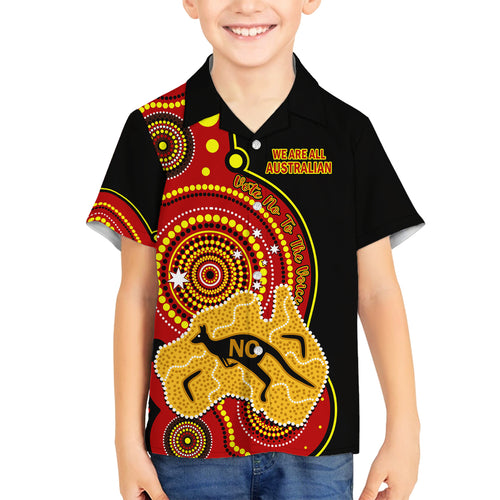 personalised-australia-indigenous-family-matching-off-shoulder-short-dress-and-hawaiian-shirt-we-are-all-australian-vote-no-to-the-voice