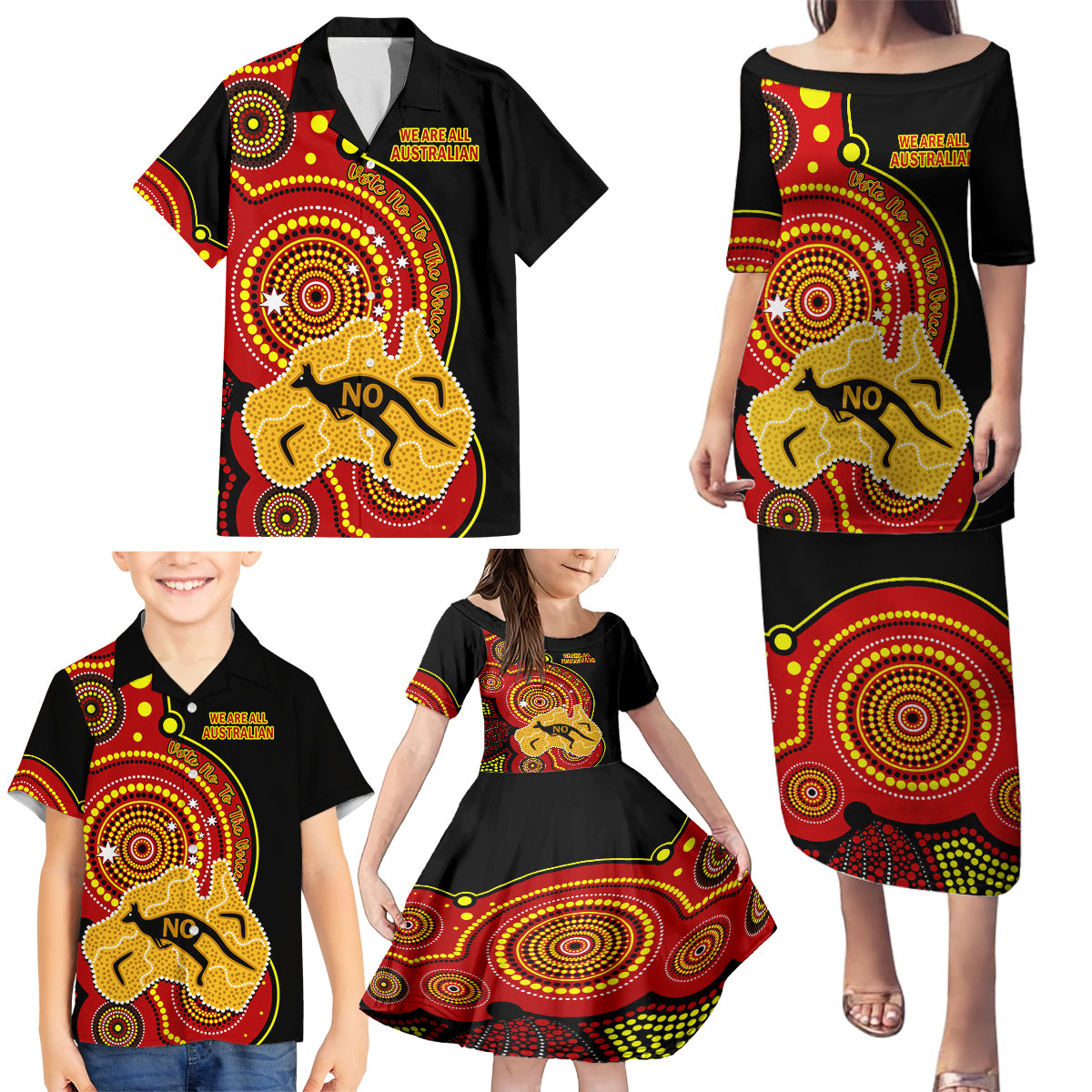 personalised-australia-indigenous-family-matching-puletasi-dress-and-hawaiian-shirt-we-are-all-australian-vote-no-to-the-voice