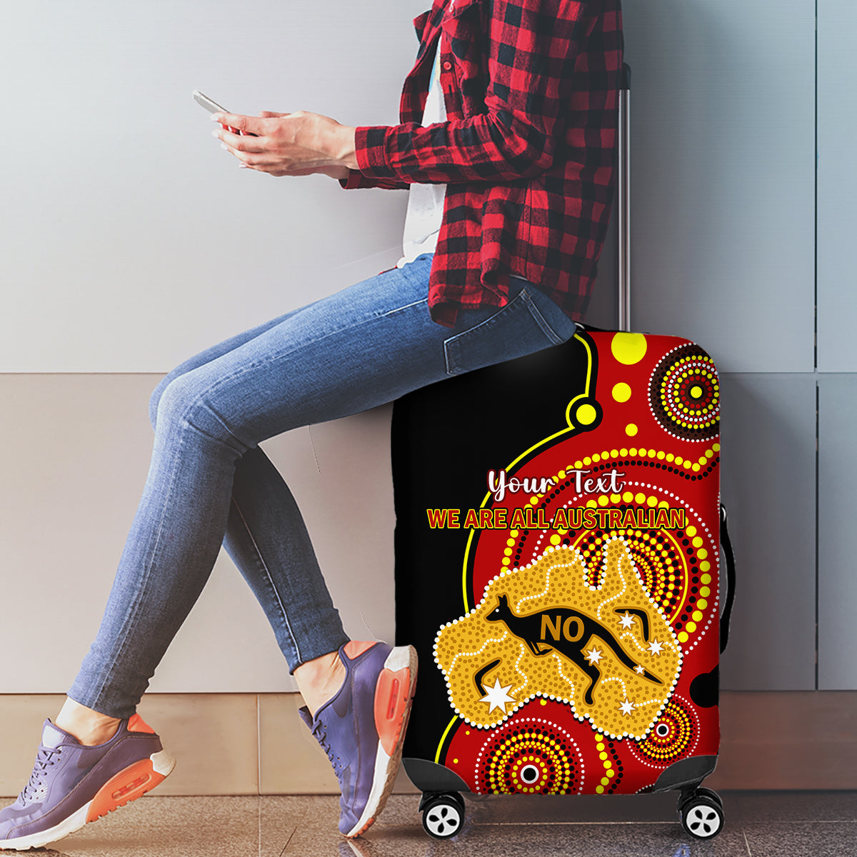 personalised-australia-indigenous-luggage-cover-we-are-all-australian-vote-no-to-the-voice