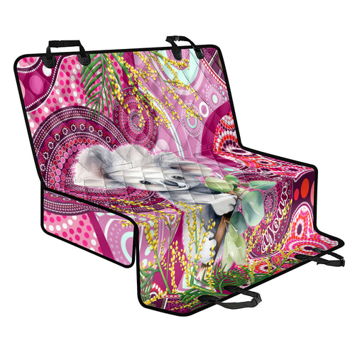 personalised-australia-back-car-seat-cover-cute-koala-with-golden-wattle-indigenous-art