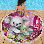 personalised-australia-beach-blanket-cute-koala-with-golden-wattle-indigenous-art