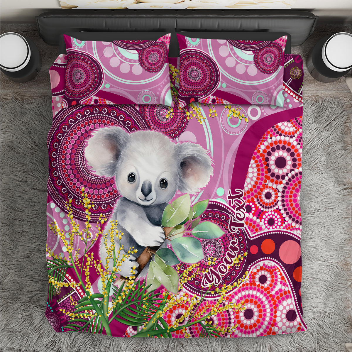 personalised-australia-bedding-set-cute-koala-with-golden-wattle-indigenous-art