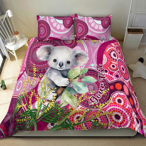 personalised-australia-bedding-set-cute-koala-with-golden-wattle-indigenous-art