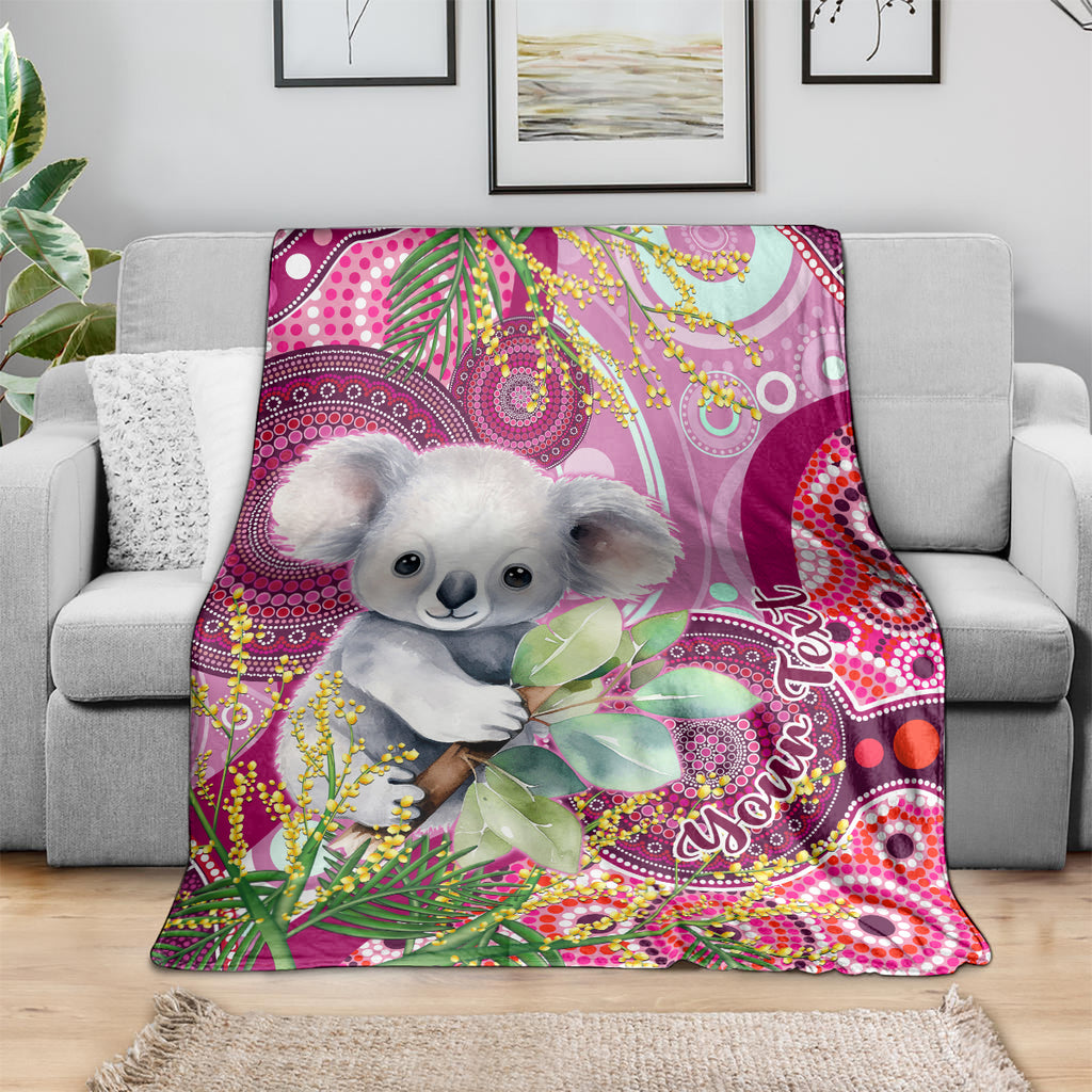 personalised-australia-blanket-cute-koala-with-golden-wattle-indigenous-art