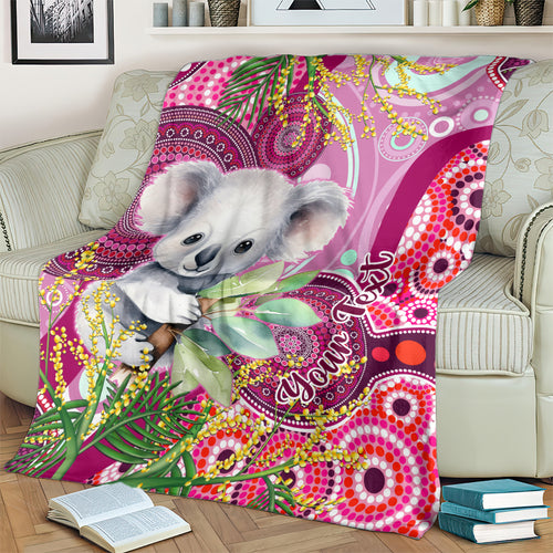 personalised-australia-blanket-cute-koala-with-golden-wattle-indigenous-art