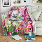 personalised-australia-blanket-cute-koala-with-golden-wattle-indigenous-art