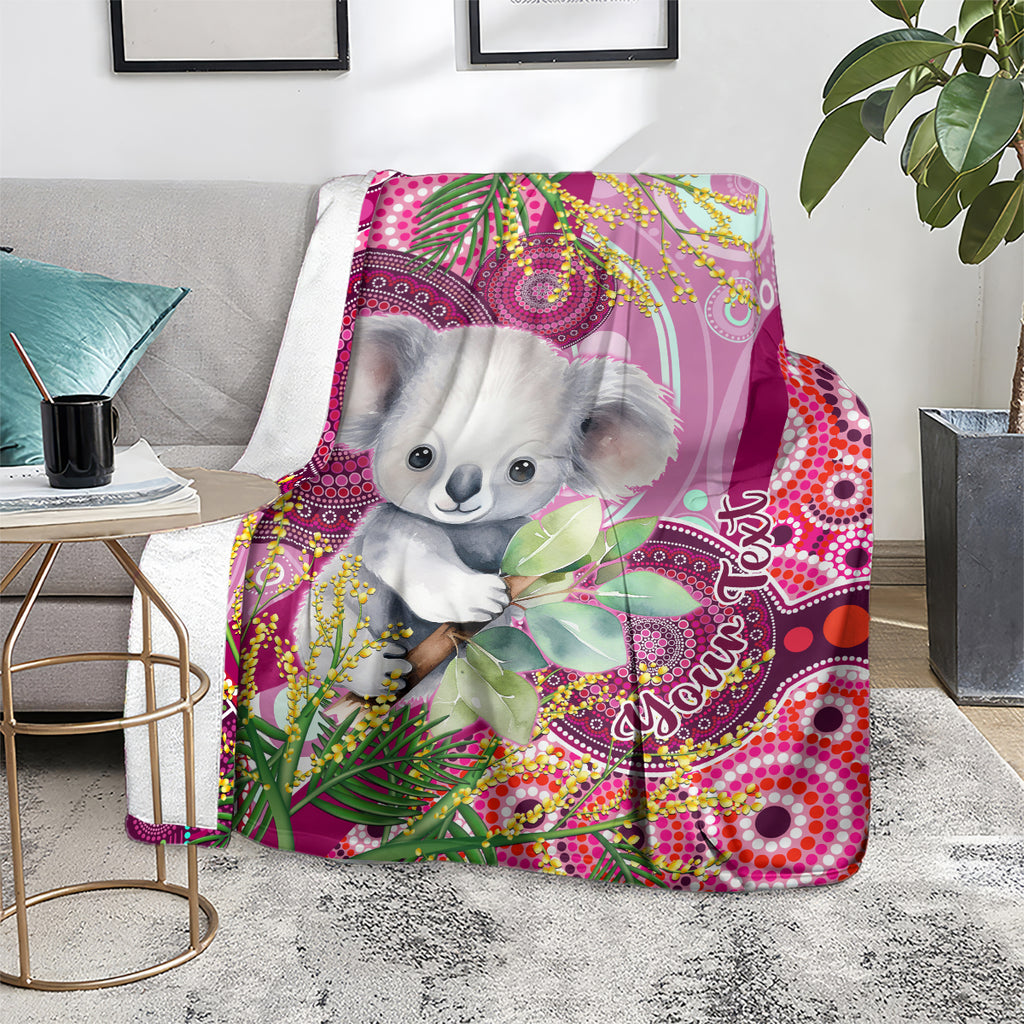 personalised-australia-blanket-cute-koala-with-golden-wattle-indigenous-art