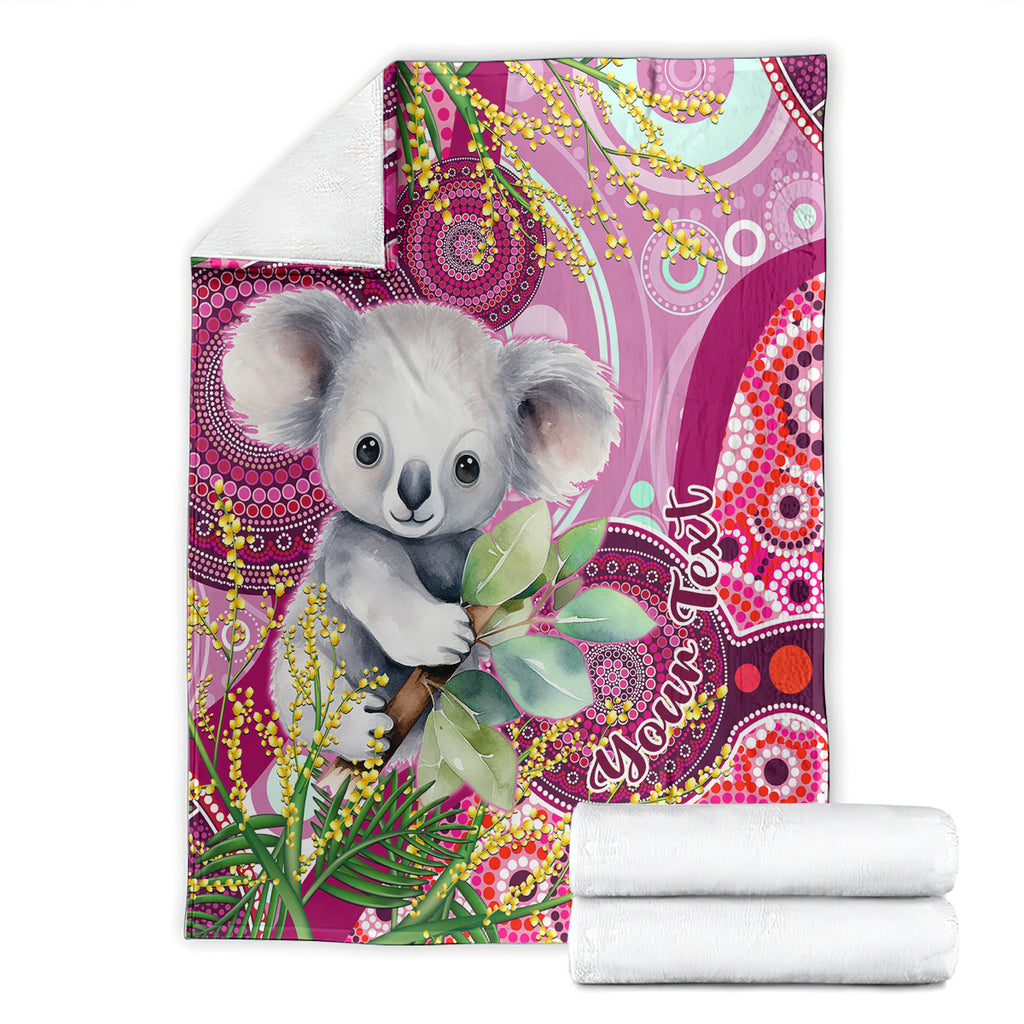 personalised-australia-blanket-cute-koala-with-golden-wattle-indigenous-art
