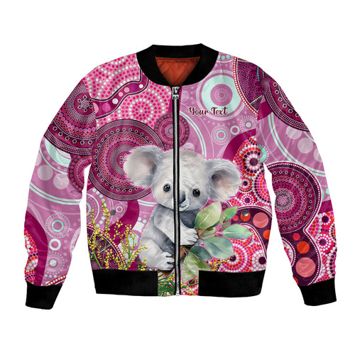 personalised-australia-bomber-jacket-cute-koala-with-golden-wattle-indigenous-art