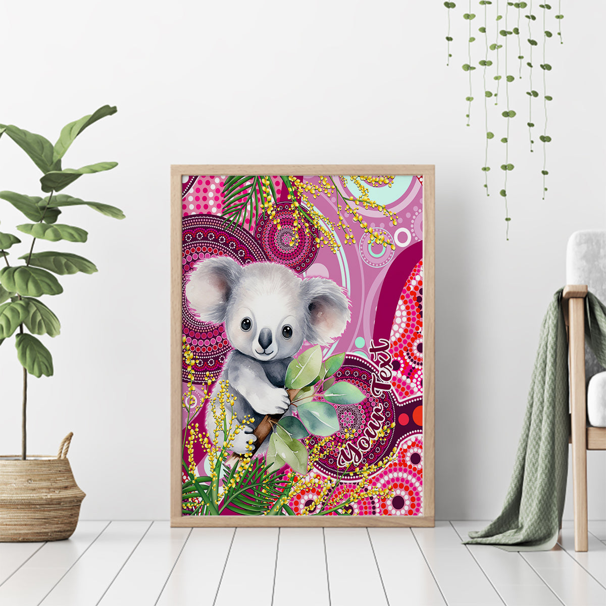 personalised-australia-canvas-wall-art-cute-koala-with-golden-wattle-indigenous-art
