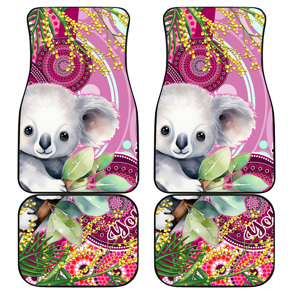 personalised-australia-car-mats-cute-koala-with-golden-wattle-indigenous-art