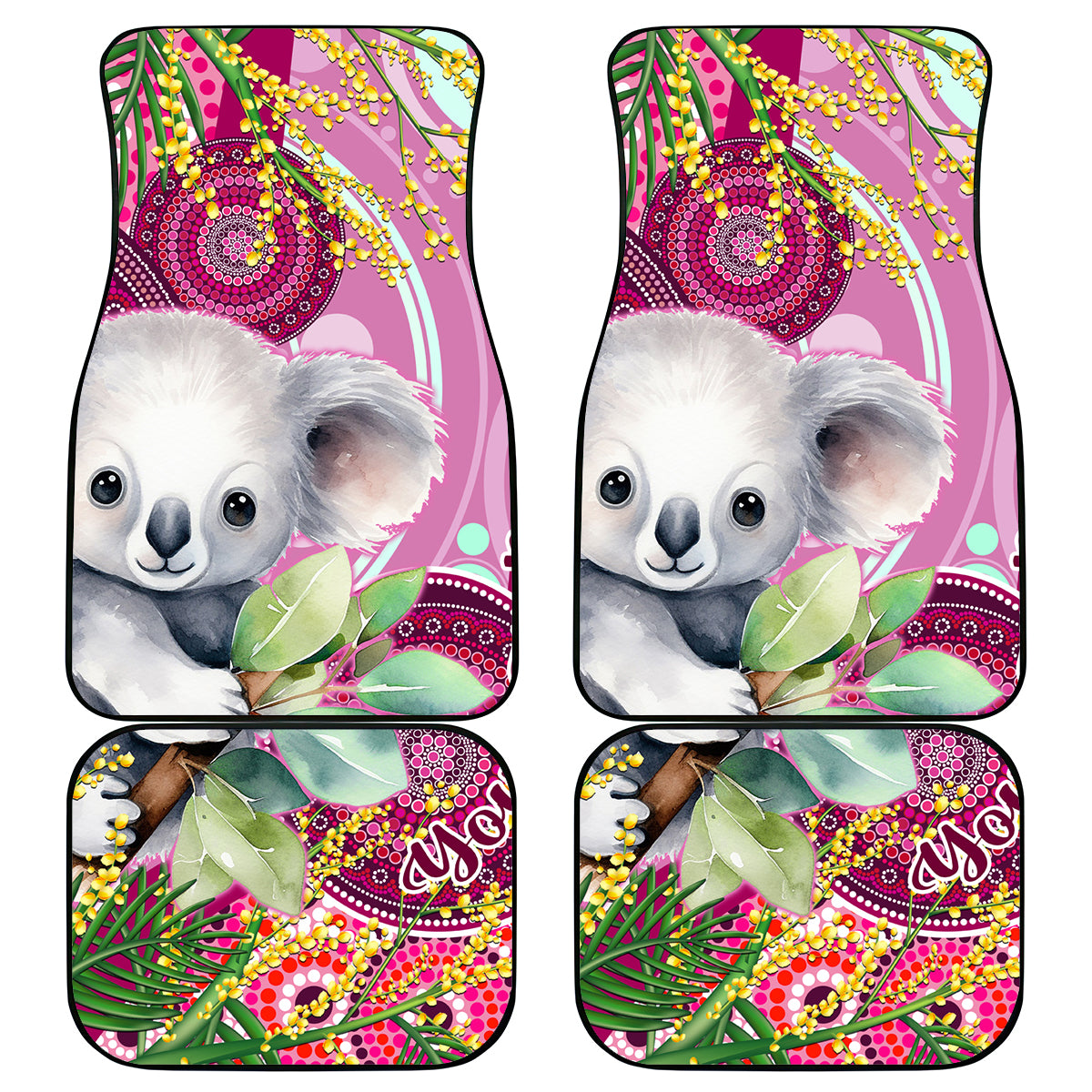 personalised-australia-car-mats-cute-koala-with-golden-wattle-indigenous-art