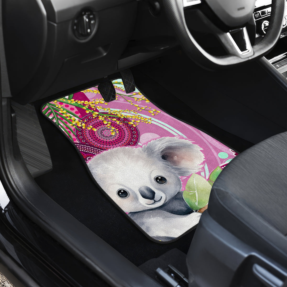 personalised-australia-car-mats-cute-koala-with-golden-wattle-indigenous-art