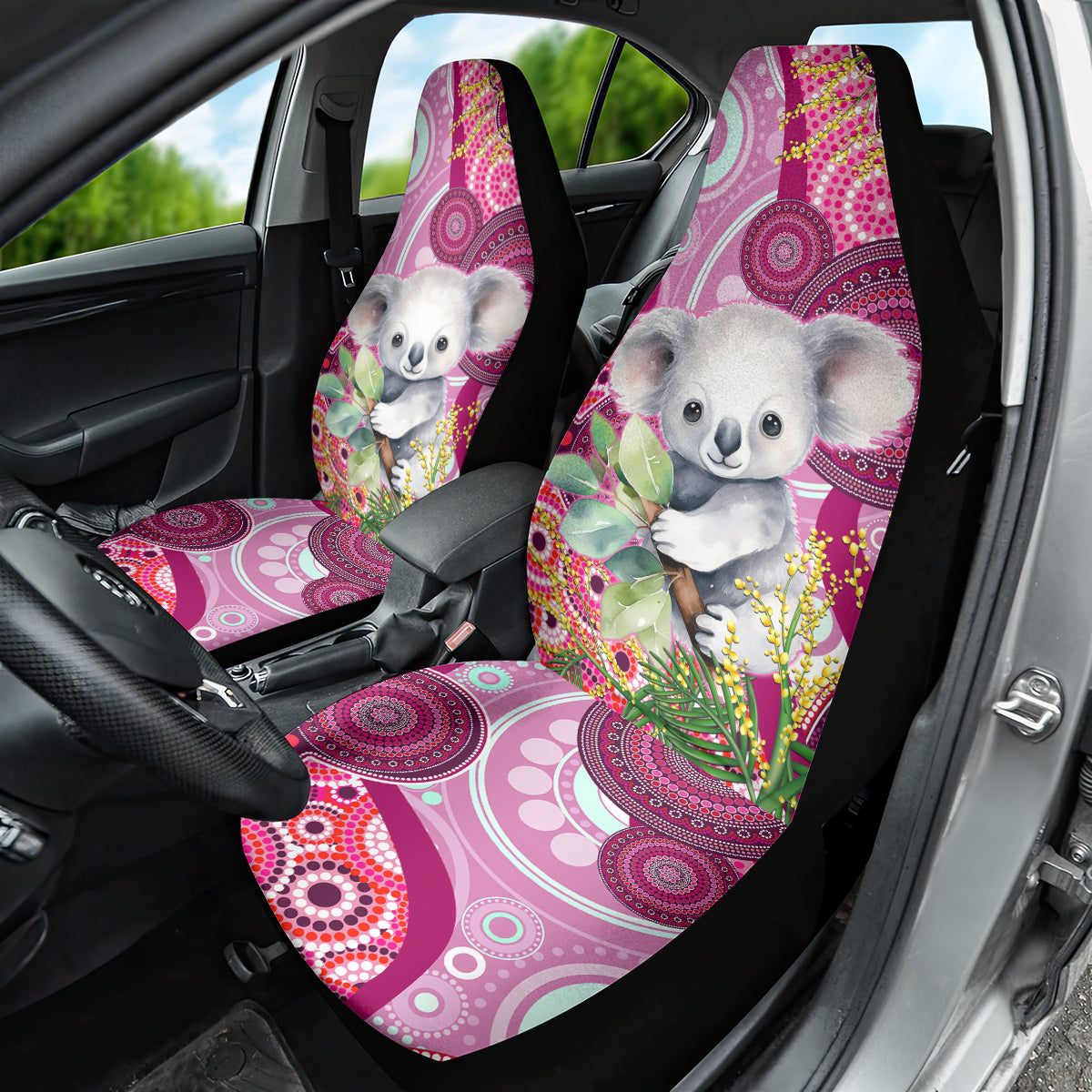 personalised-australia-car-seat-cover-cute-koala-with-golden-wattle-indigenous-art