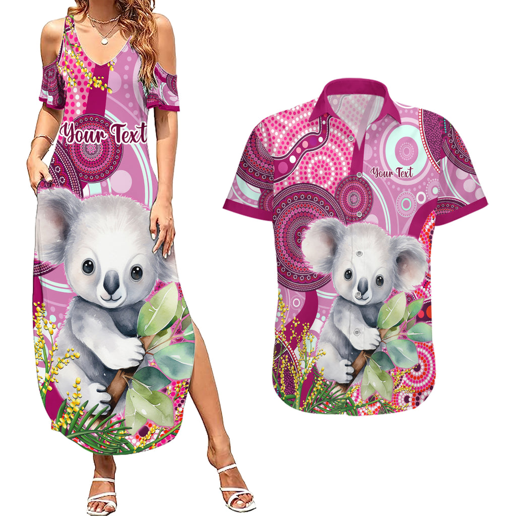 personalised-australia-couples-matching-summer-maxi-dress-and-hawaiian-shirt-cute-koala-with-golden-wattle-indigenous-art