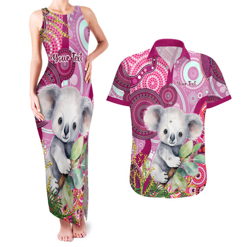 personalised-australia-couples-matching-tank-maxi-dress-and-hawaiian-shirt-cute-koala-with-golden-wattle-indigenous-art