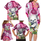 personalised-australia-family-matching-long-sleeve-bodycon-dress-and-hawaiian-shirt-cute-koala-with-golden-wattle-indigenous-art