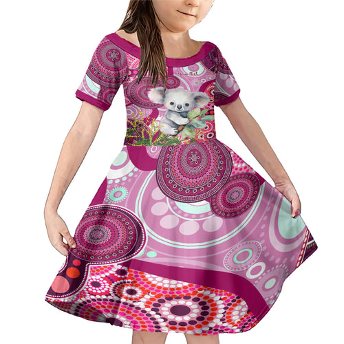 personalised-australia-family-matching-mermaid-dress-and-hawaiian-shirt-cute-koala-with-golden-wattle-indigenous-art