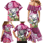 personalised-australia-family-matching-mermaid-dress-and-hawaiian-shirt-cute-koala-with-golden-wattle-indigenous-art