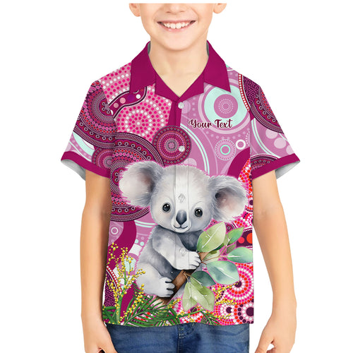 personalised-australia-family-matching-mermaid-dress-and-hawaiian-shirt-cute-koala-with-golden-wattle-indigenous-art
