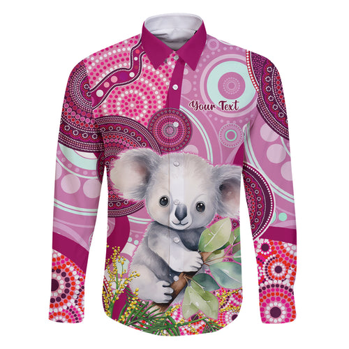 personalised-australia-family-matching-off-shoulder-long-sleeve-dress-and-hawaiian-shirt-cute-koala-with-golden-wattle-indigenous-art