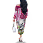 personalised-australia-family-matching-off-shoulder-long-sleeve-dress-and-hawaiian-shirt-cute-koala-with-golden-wattle-indigenous-art