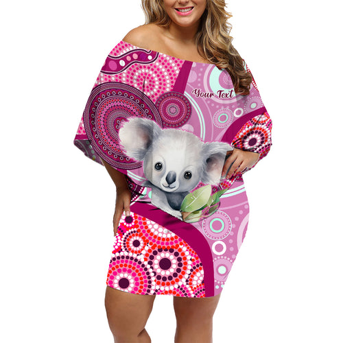personalised-australia-family-matching-off-shoulder-short-dress-and-hawaiian-shirt-cute-koala-with-golden-wattle-indigenous-art