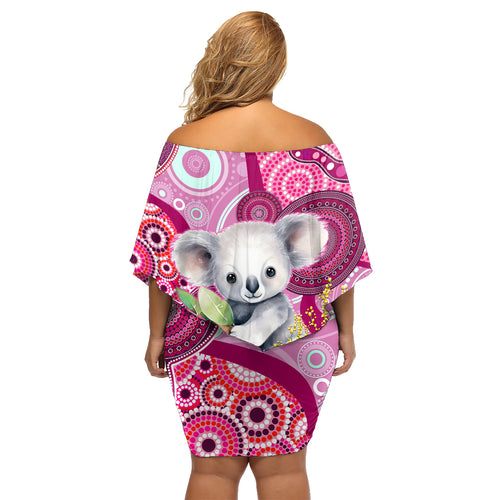 personalised-australia-family-matching-off-shoulder-short-dress-and-hawaiian-shirt-cute-koala-with-golden-wattle-indigenous-art