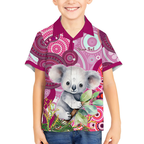 personalised-australia-family-matching-off-shoulder-short-dress-and-hawaiian-shirt-cute-koala-with-golden-wattle-indigenous-art