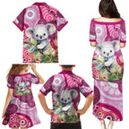 personalised-australia-family-matching-puletasi-dress-and-hawaiian-shirt-cute-koala-with-golden-wattle-indigenous-art
