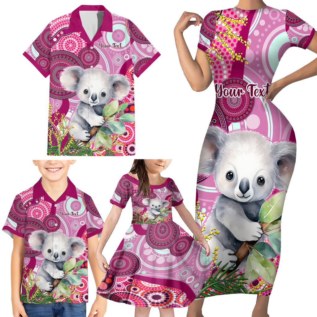personalised-australia-family-matching-short-sleeve-bodycon-dress-and-hawaiian-shirt-cute-koala-with-golden-wattle-indigenous-art