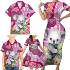 personalised-australia-family-matching-short-sleeve-bodycon-dress-and-hawaiian-shirt-cute-koala-with-golden-wattle-indigenous-art