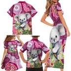 personalised-australia-family-matching-short-sleeve-bodycon-dress-and-hawaiian-shirt-cute-koala-with-golden-wattle-indigenous-art
