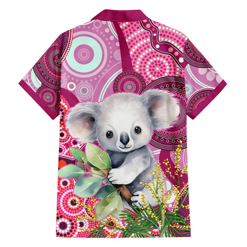 personalised-australia-family-matching-short-sleeve-bodycon-dress-and-hawaiian-shirt-cute-koala-with-golden-wattle-indigenous-art