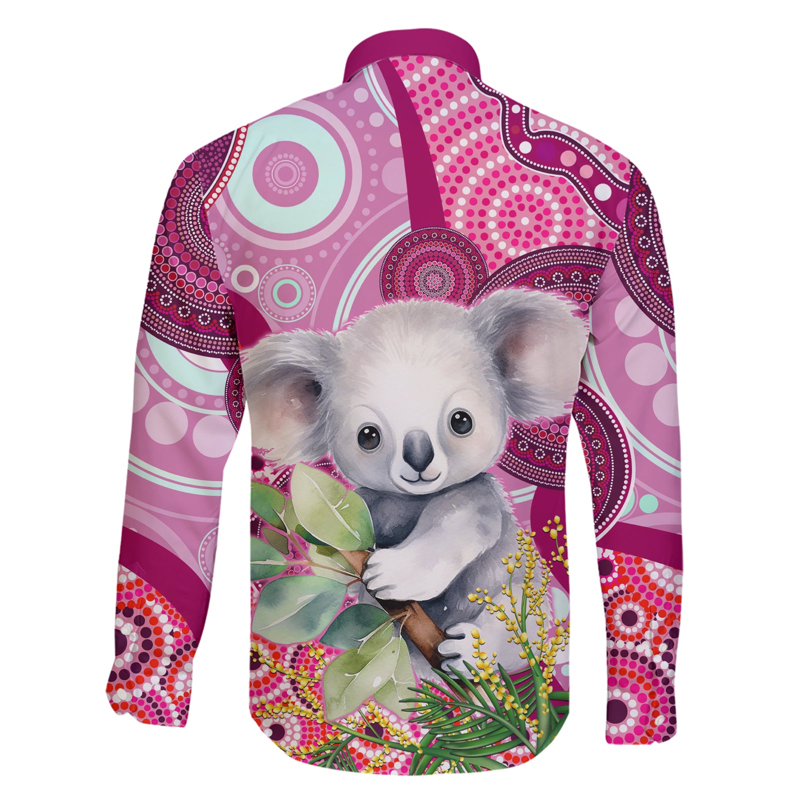 personalised-australia-family-matching-short-sleeve-bodycon-dress-and-hawaiian-shirt-cute-koala-with-golden-wattle-indigenous-art
