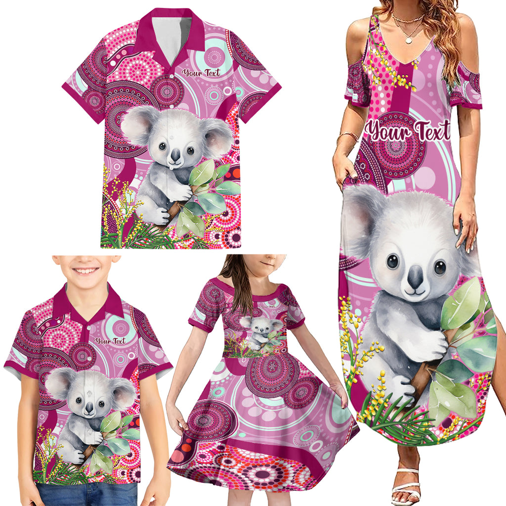 personalised-australia-family-matching-summer-maxi-dress-and-hawaiian-shirt-cute-koala-with-golden-wattle-indigenous-art