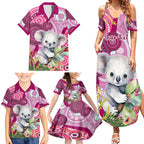personalised-australia-family-matching-summer-maxi-dress-and-hawaiian-shirt-cute-koala-with-golden-wattle-indigenous-art