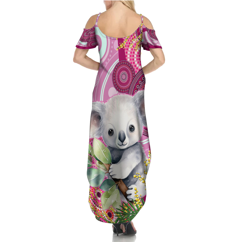 personalised-australia-family-matching-summer-maxi-dress-and-hawaiian-shirt-cute-koala-with-golden-wattle-indigenous-art