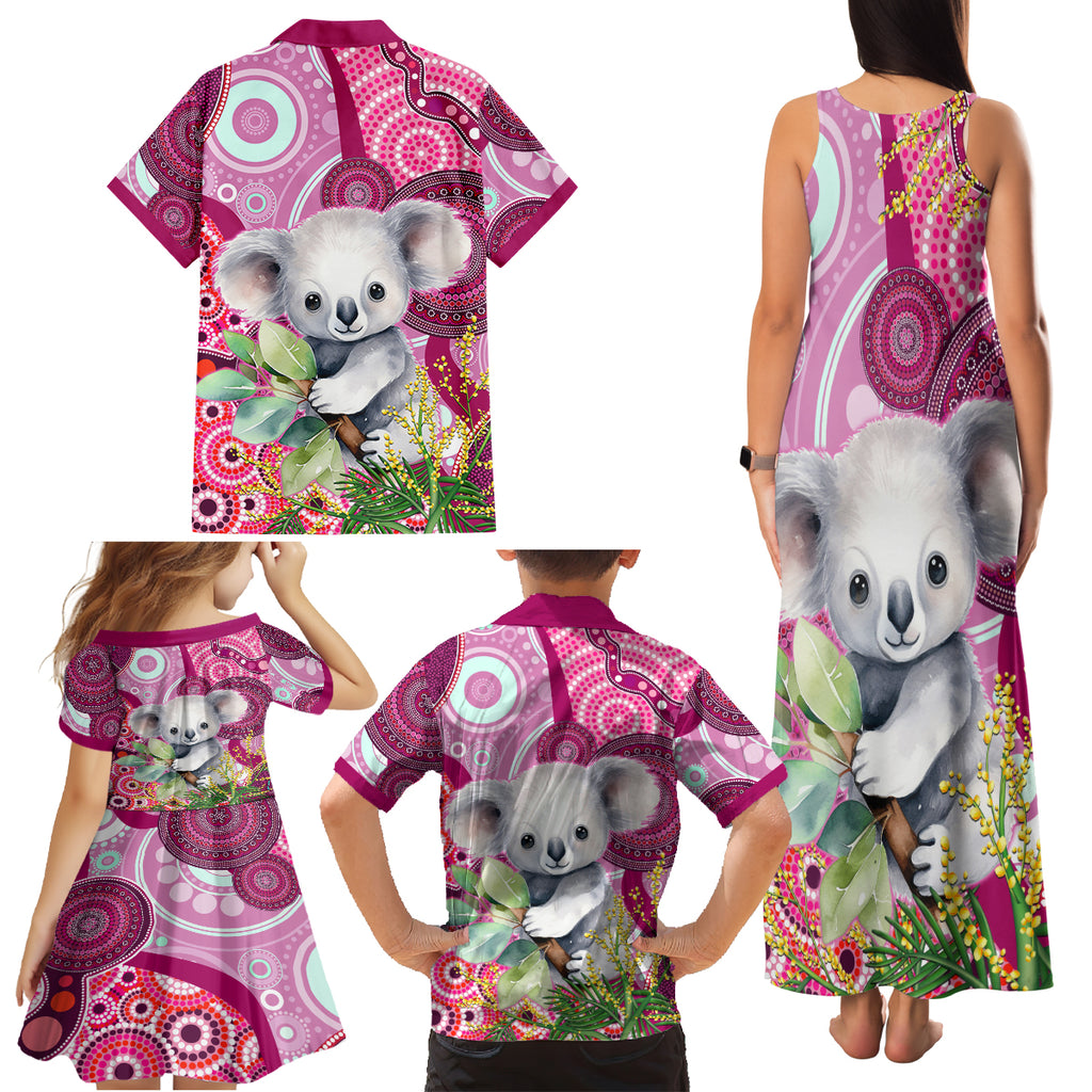 personalised-australia-family-matching-tank-maxi-dress-and-hawaiian-shirt-cute-koala-with-golden-wattle-indigenous-art