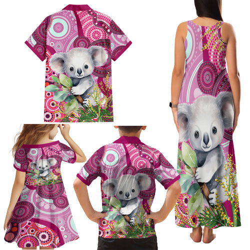 personalised-australia-family-matching-tank-maxi-dress-and-hawaiian-shirt-cute-koala-with-golden-wattle-indigenous-art