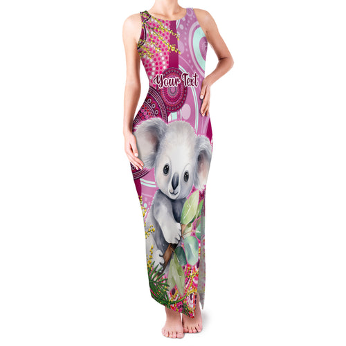 personalised-australia-family-matching-tank-maxi-dress-and-hawaiian-shirt-cute-koala-with-golden-wattle-indigenous-art