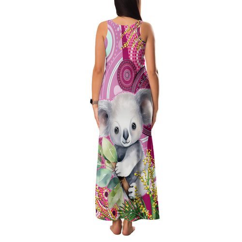 personalised-australia-family-matching-tank-maxi-dress-and-hawaiian-shirt-cute-koala-with-golden-wattle-indigenous-art