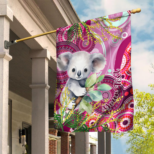 personalised-australia-garden-flag-cute-koala-with-golden-wattle-indigenous-art
