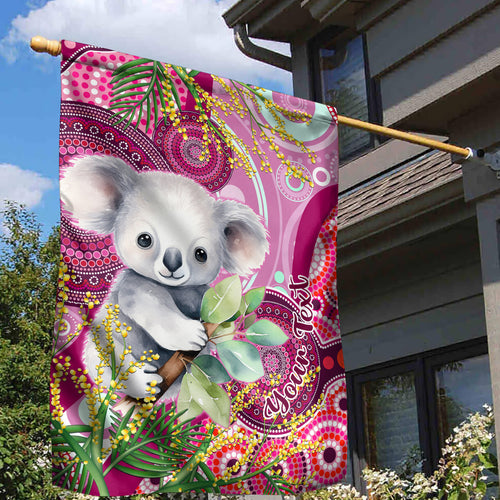 personalised-australia-garden-flag-cute-koala-with-golden-wattle-indigenous-art