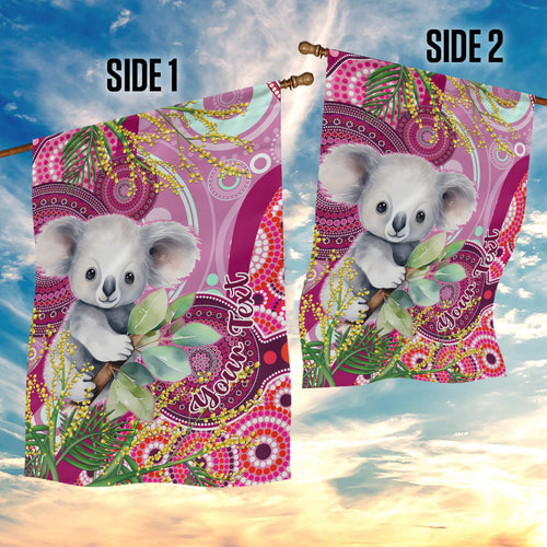 personalised-australia-garden-flag-cute-koala-with-golden-wattle-indigenous-art