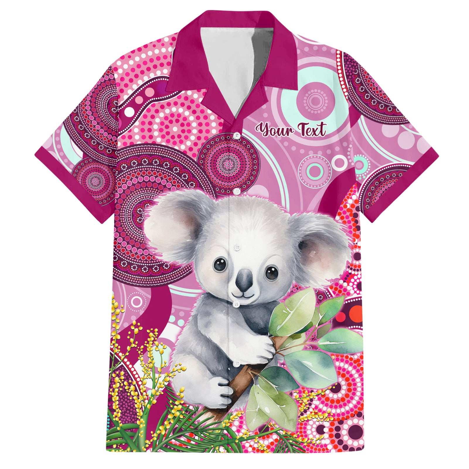 personalised-australia-hawaiian-shirt-cute-koala-with-golden-wattle-indigenous-art