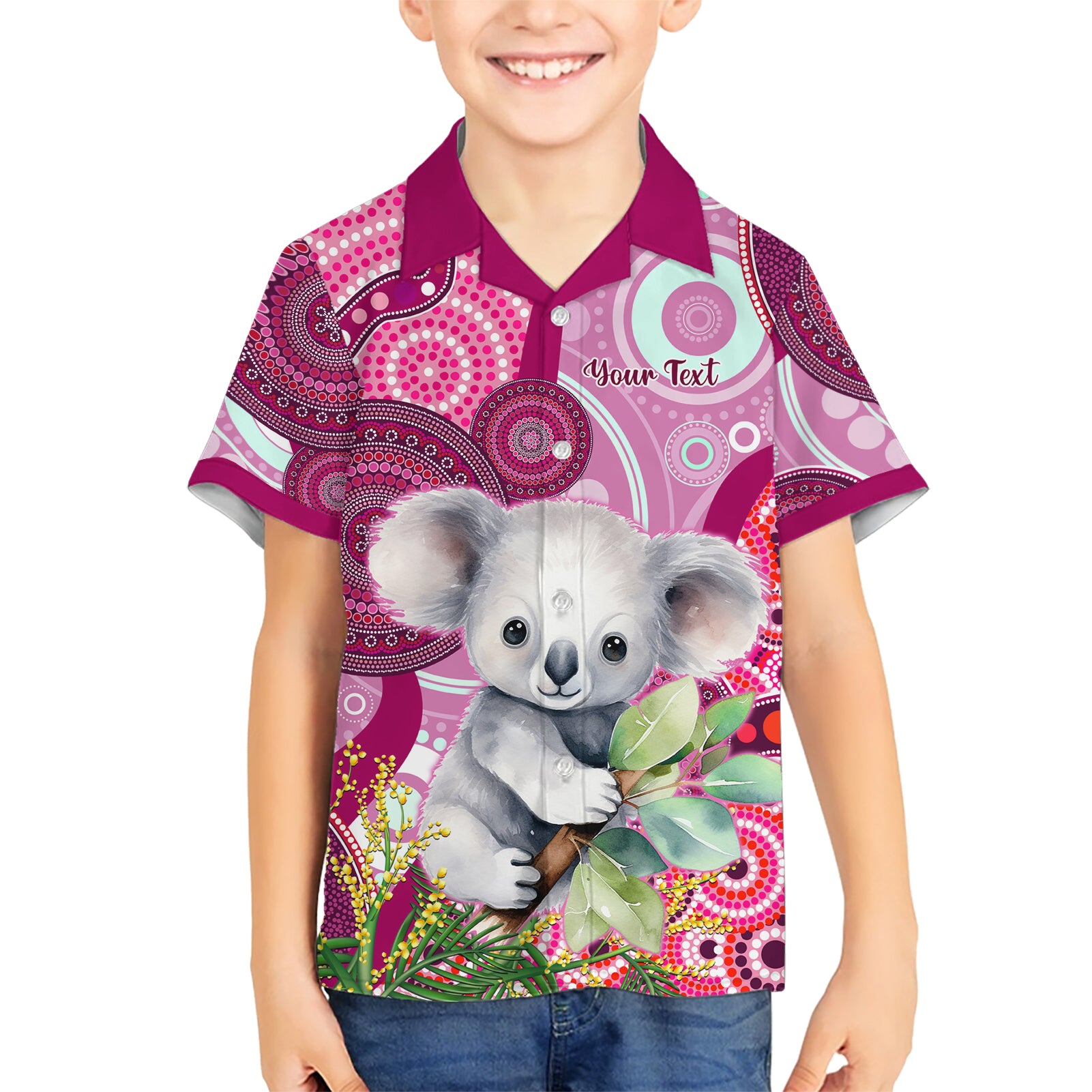 personalised-australia-hawaiian-shirt-cute-koala-with-golden-wattle-indigenous-art