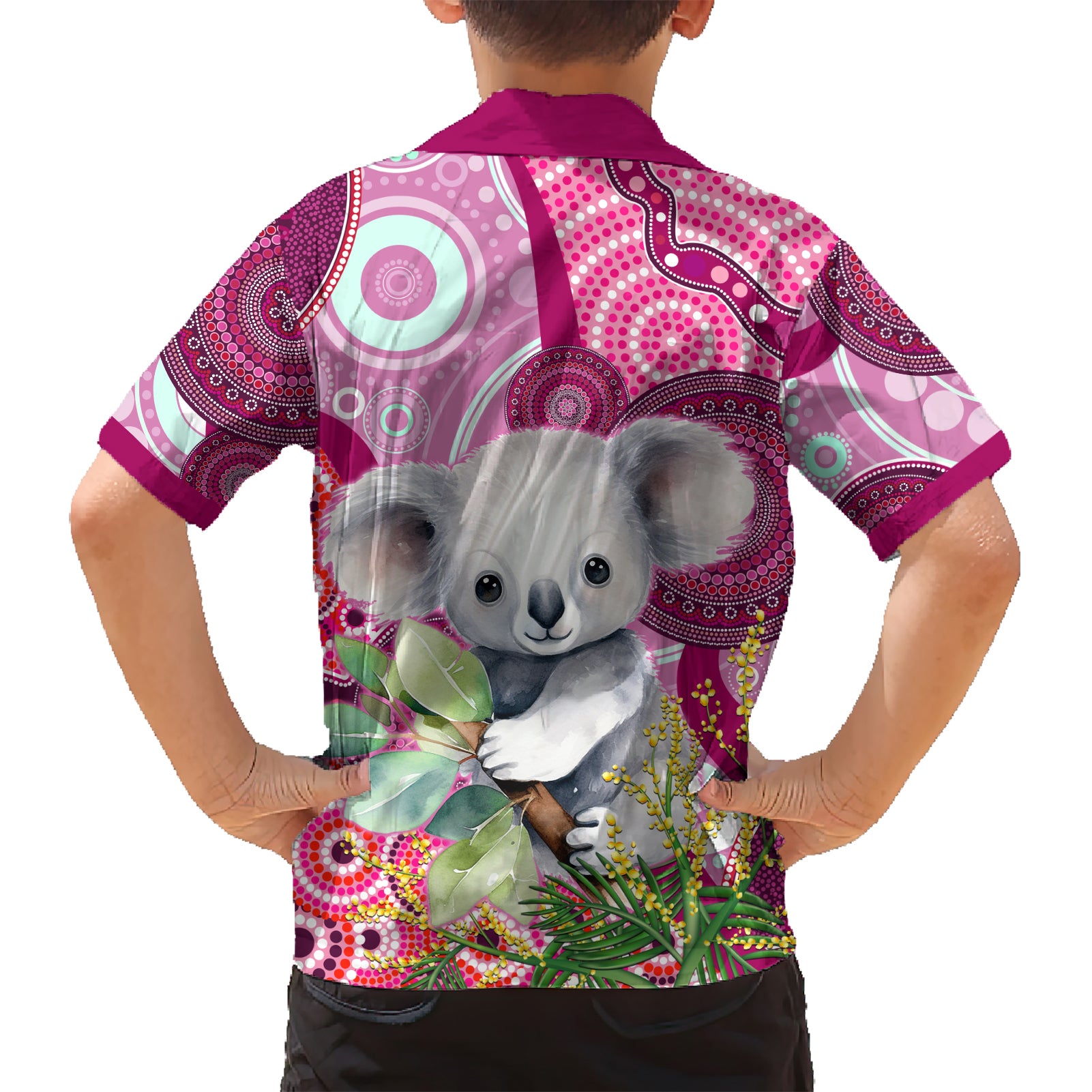 personalised-australia-hawaiian-shirt-cute-koala-with-golden-wattle-indigenous-art